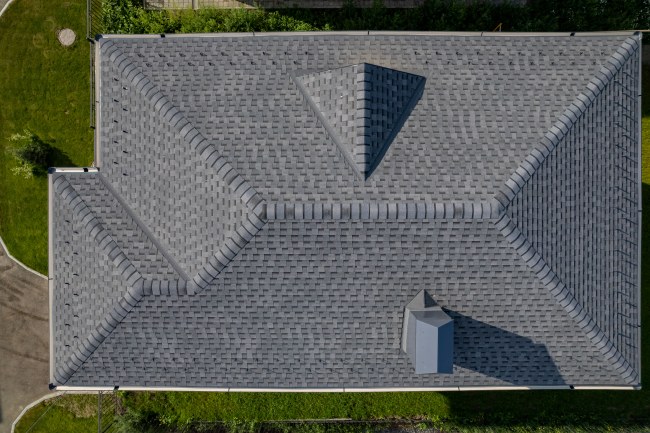 Aerial view of asphalt shingles on a residential roof
